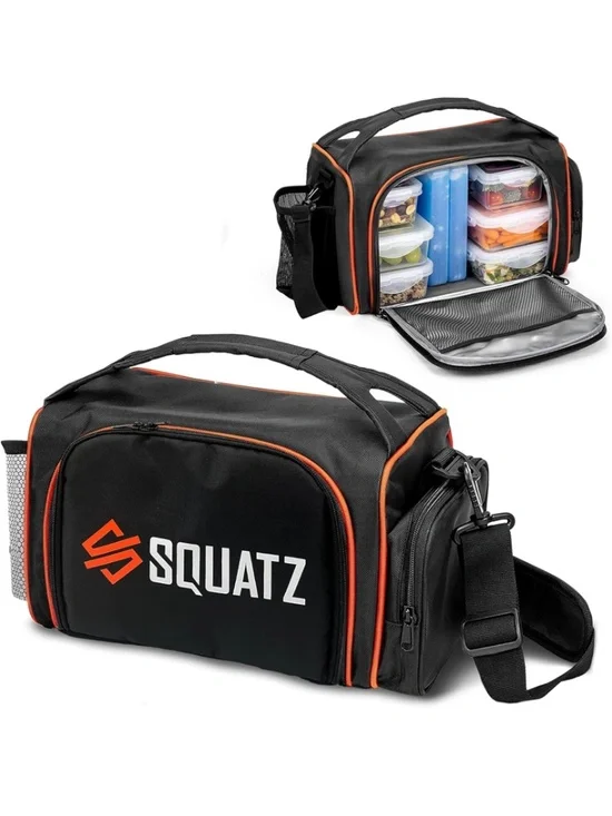 Squatz Insulated Meal Prep Lunch Box - Large Dual Compartment Cooler Bag - Picture 1 of 6